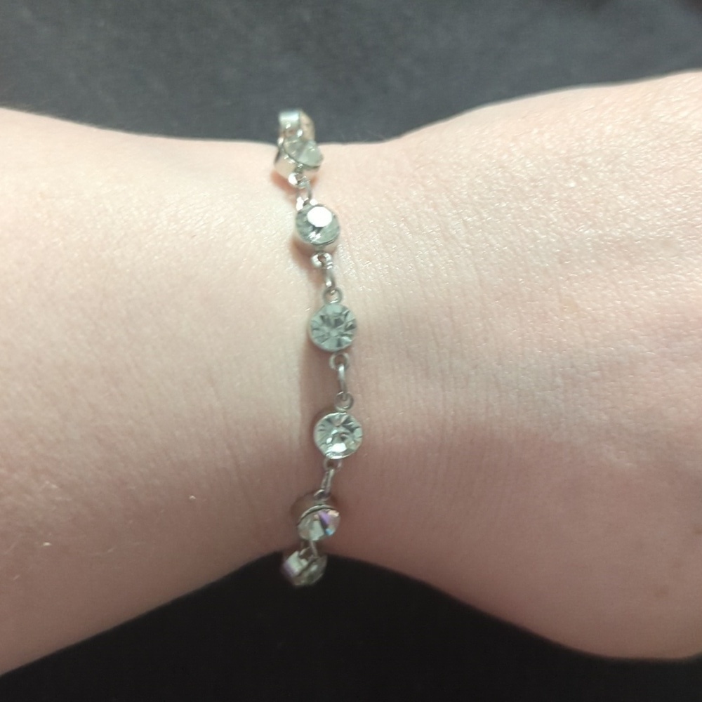 Silver Tone Clear Rhinestone Slide Knot Statement Bracelet